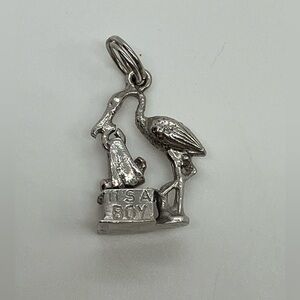 Vtg 925 Sterling Silver Baby & Stork It’s a Boy Charm / Pendant